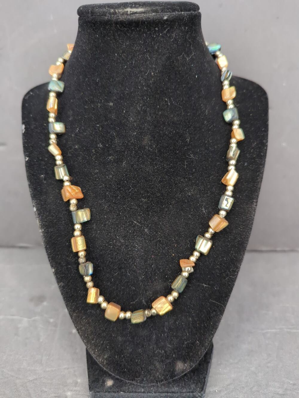 Vintage Earthy Gemstone Bead Gold Tone Bar Station Collar Necklace Boho Chic
